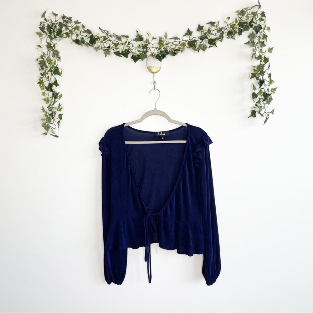 LULUS Navy Blue Long Sleeve Tie Top Small